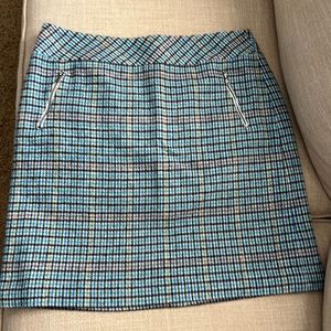 Talbots Blue Black White Checked Pencil Skirt with Zip-Accent Pockets